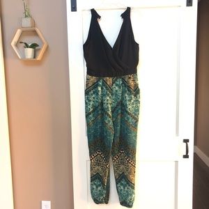 Black and teal patterned jumpsuit